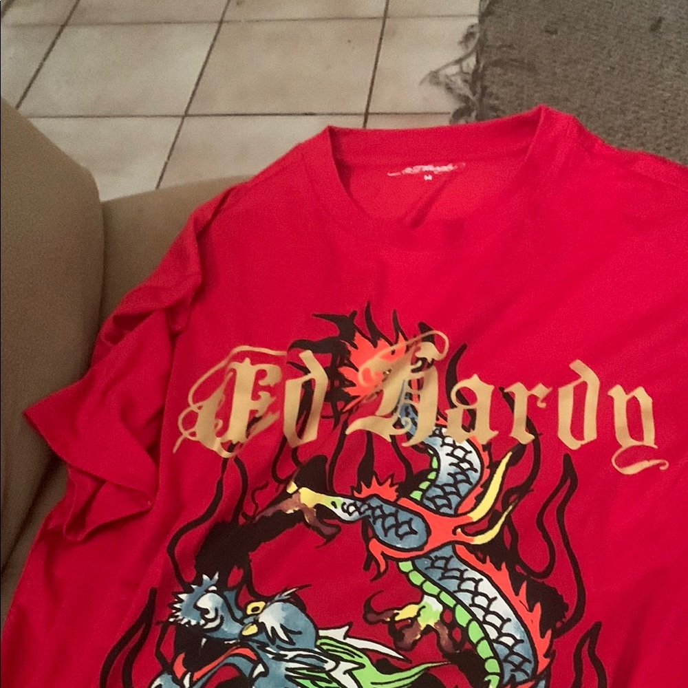 Ed Hardy Red Short Sleeve Dragon Tee